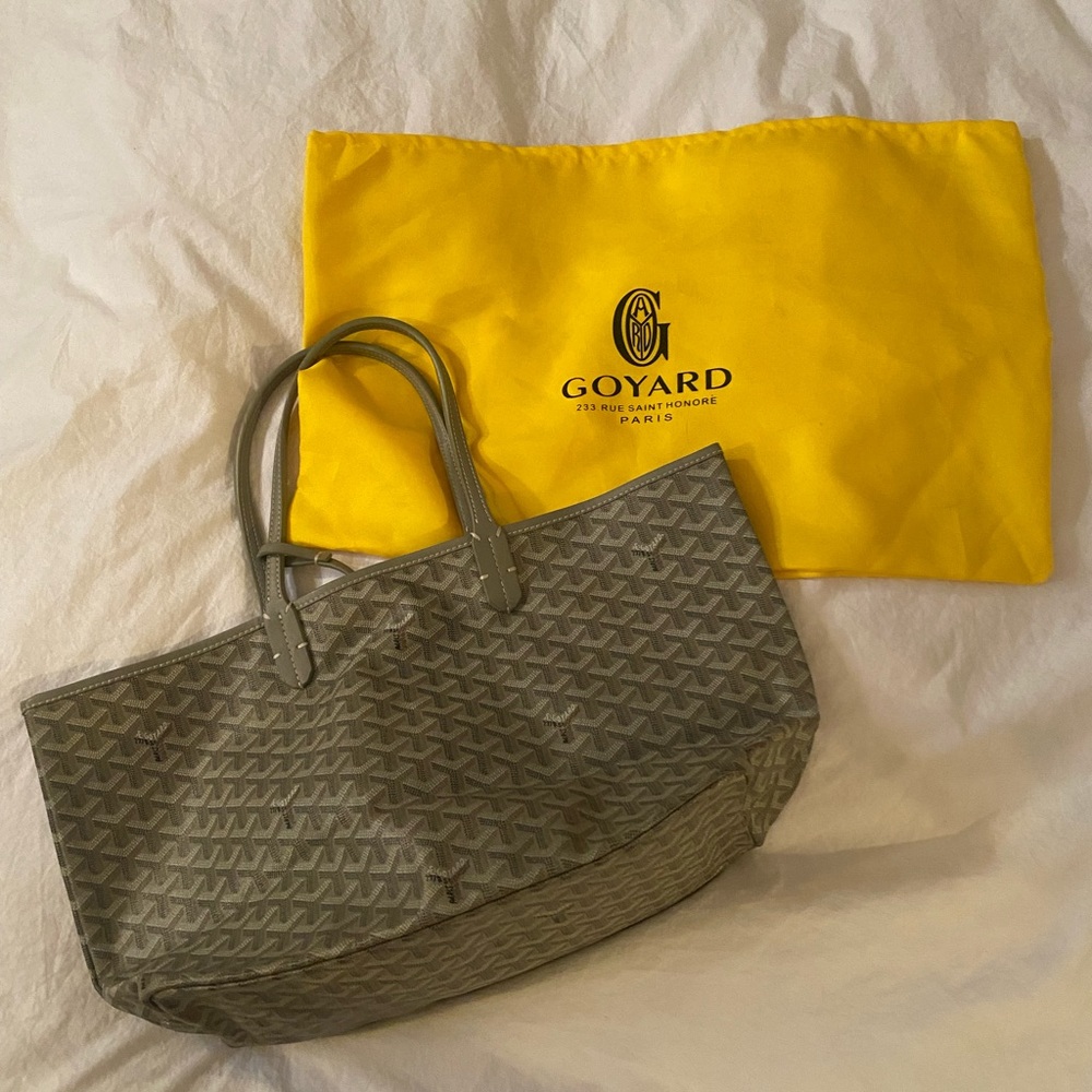Gray canvas tote bag, gently worn.